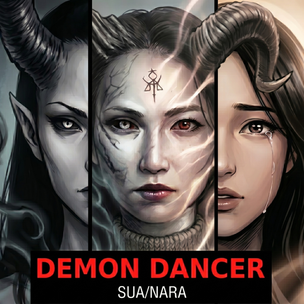 Sua and Nara illustrated as human and demon - DEMON DANCER world lore