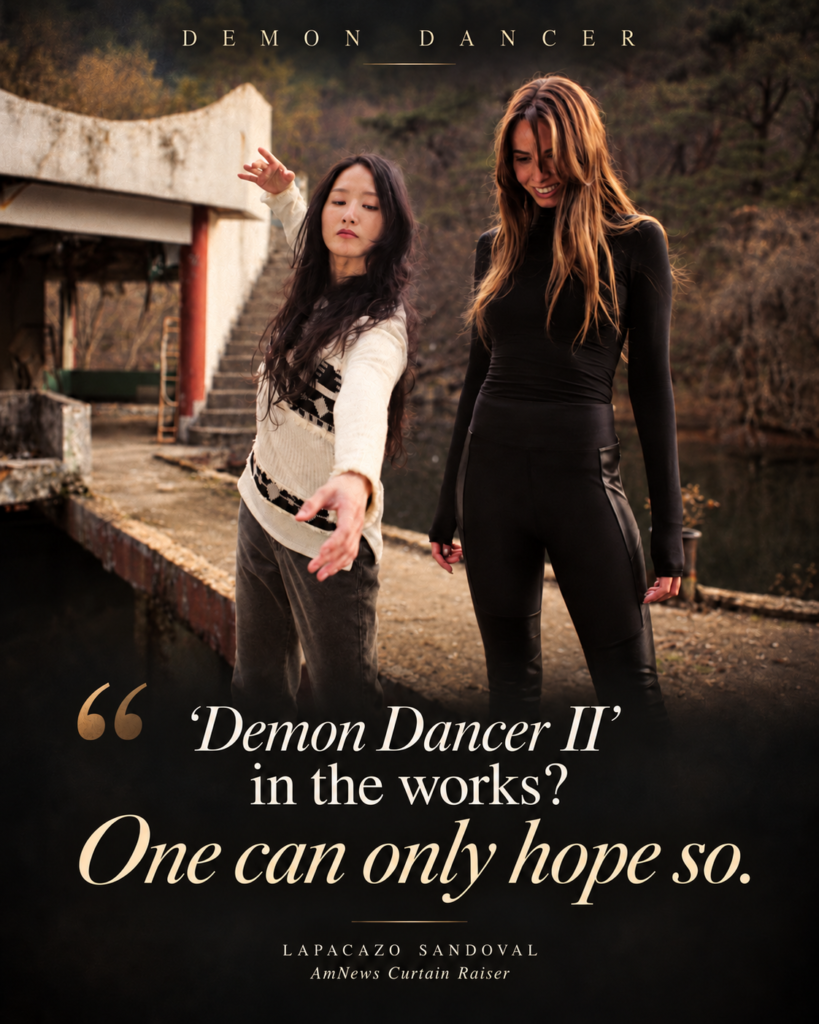 DEMON DANCER: SUA/NARA promotional review card: AMNews review — Sua and Nara