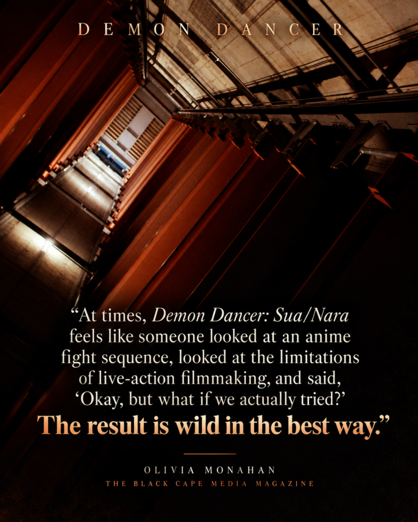 DEMON DANCER: SUA/NARA promotional review card: Black Cape review — anime-inspired action